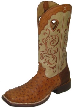 Twisted X MRSL011 for $399.99 Men's' Gold Buckle Western Boot with Brandy FQ Ostrich Leather Foot and a New Wide Toe